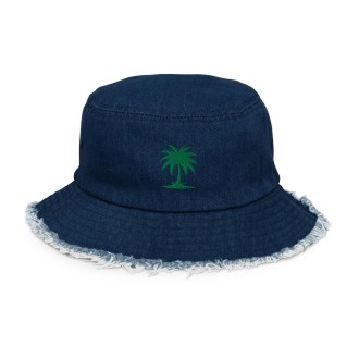Bucket Hat with Raw-Edge Palm Tree Pattern